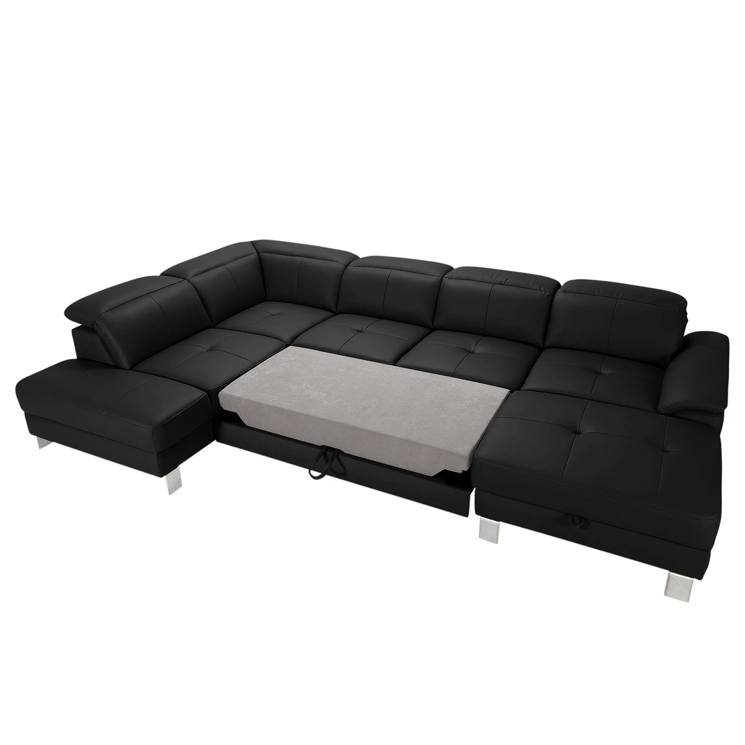 Loftscape Wohnlandschaft Bussy - Echtleder - Echtleder Moja: Schwarz - Longchair davorstehend rechts / Ottomane links - Mit Schlaffunktion 9 Loftscape Wohnlandschaft Bussy - Echtleder - Echtleder Moja: Schwarz - Longchair davorstehend rechts / Ottomane links - Mit Schlaffunktion – Bild 9