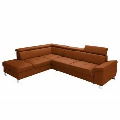 Loftscape Ecksofa Busene - Echtleder - Echtleder Moja: Rehbraun - Ottomane davorstehend links - Mit Schlaffunktion