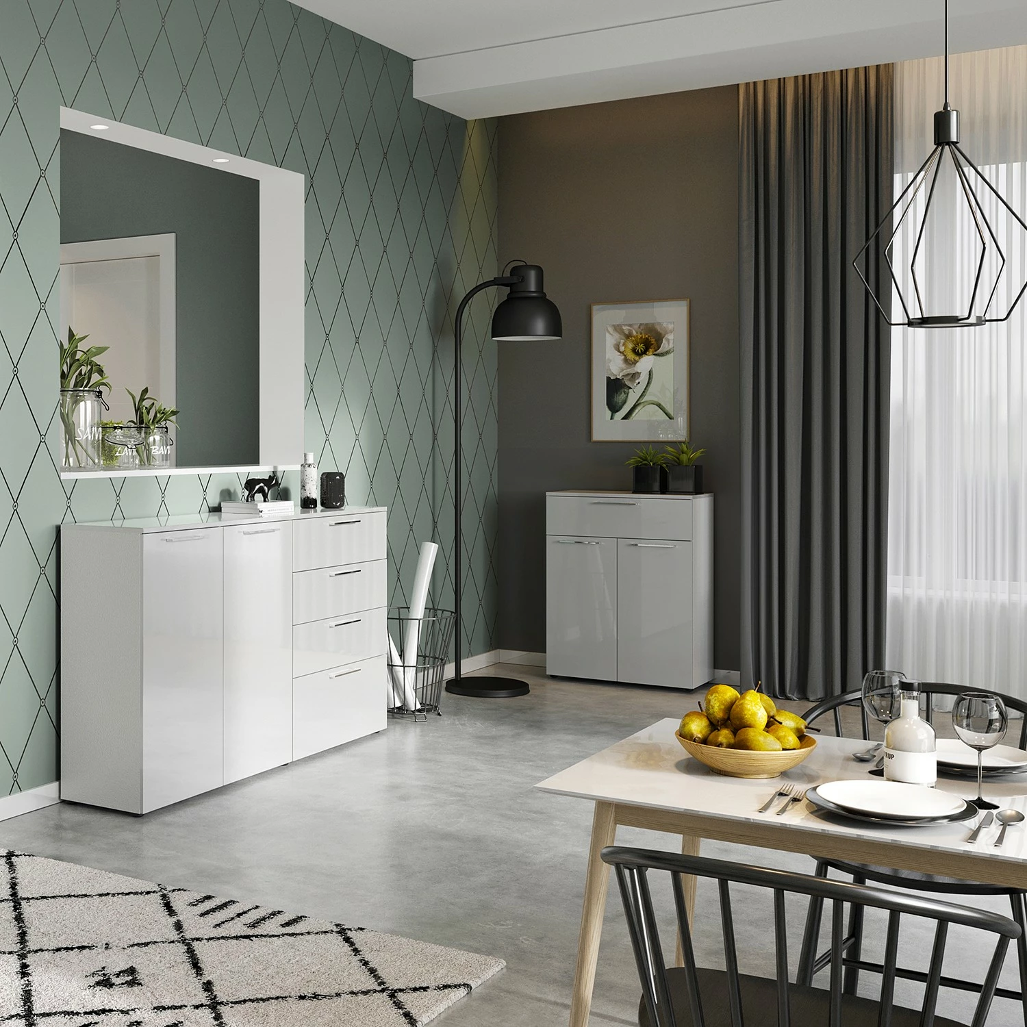 Germania Sideboard Sunnyvale - Hochglanz Weiß / Matt Weiß - Breite: 186 cm 2 Germania Sideboard Sunnyvale - Hochglanz Weiß / Matt Weiß - Breite: 186 cm – Bild 2