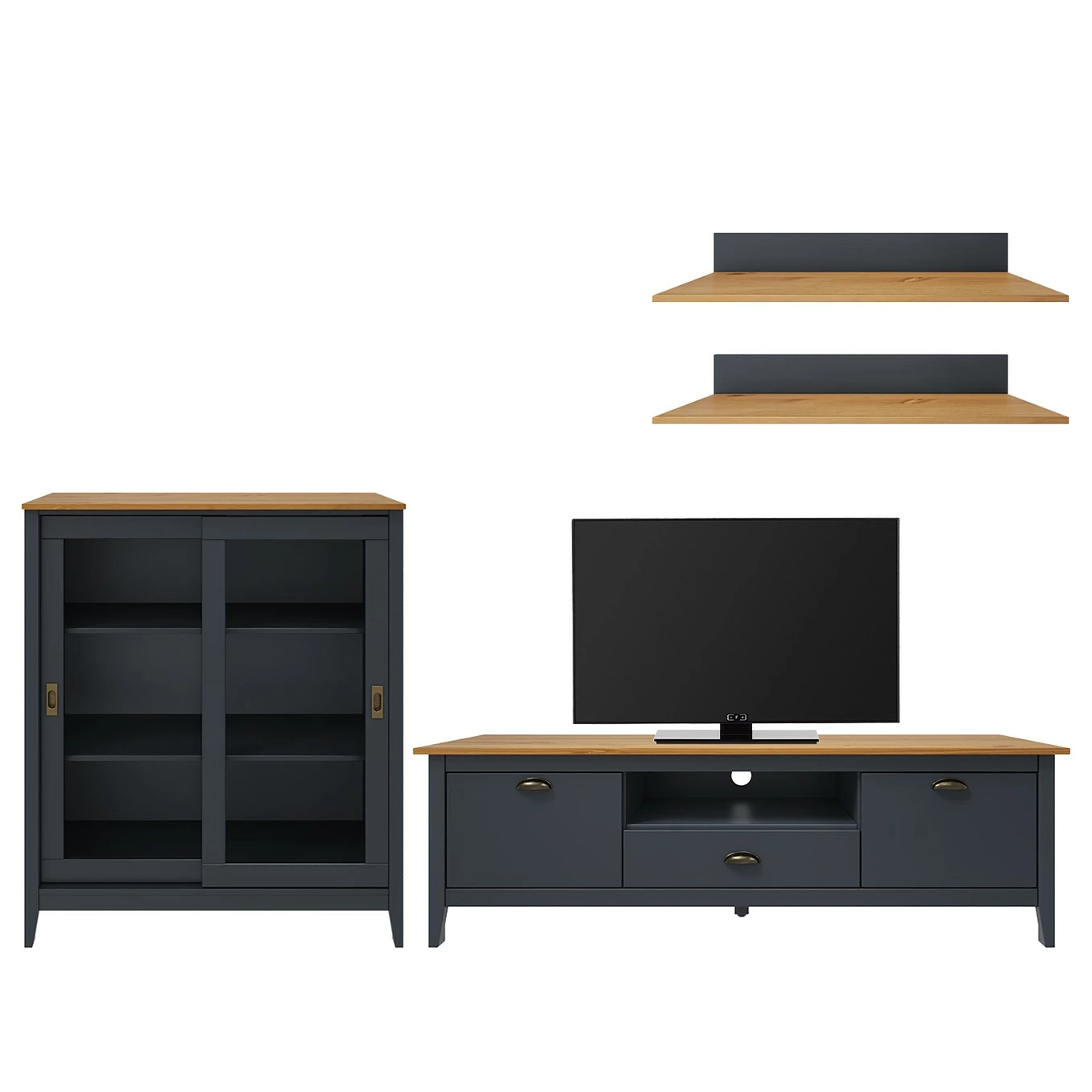 Maison Belfort Wohnwand Rivery II (4-teilig) - Kiefer massiv - Anthrazit 1 Maison Belfort Wohnwand Rivery II (4-teilig) - Kiefer massiv - Anthrazit