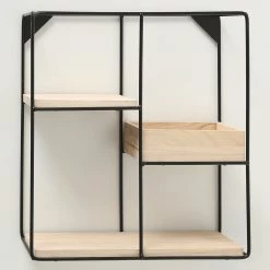 Boltze Wandregal Tjorge I - Metall - Schwarz / Braun -WOHNZIMMERMÖBEL Verkäufe 1000270754 210709 14011700020 DETAILS P000000001000270754