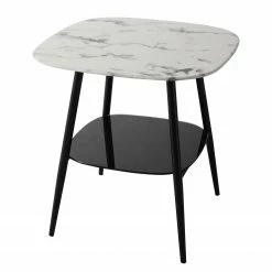 Red Living Beistelltisch Ladis - Glas / Metall - Marmor Weiß Dekor / Schwarz