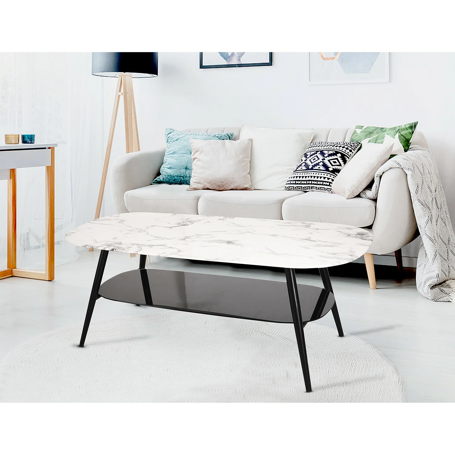 Red Living Couchtisch Ladis - Glas / Metall - Marmor Weiß Dekor / Schwarz 2 Red Living Couchtisch Ladis - Glas / Metall - Marmor Weiß Dekor / Schwarz – Bild 2