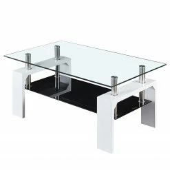 Loftscape Couchtisch Behram - Glas - Schwarz / Hochglanz Weiß