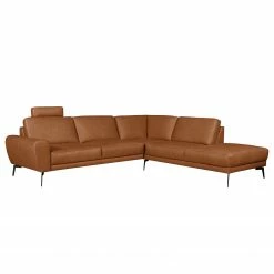 Loftscape Ecksofa Kerman - Echtleder - Echtleder Nadra: Cognac - Ottomane davorstehend rechts - Schwarz