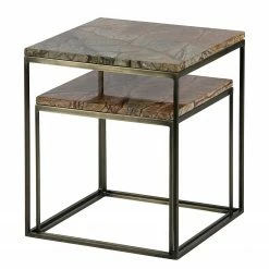 Red Living Beistelltisch Jokela (2er-Set) - Marmor / Metall - Hellbraun