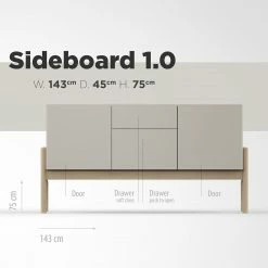 Studio Copenhagen Sideboard Cooby I - Muschelweiß / Eiche Hell -WOHNZIMMERMÖBEL Verkäufe 1000276966 211111 1449030000505 SKETCH DETAILS P000000001000276966 sketch