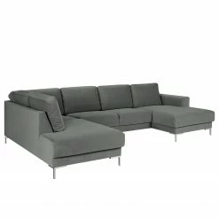 Fredriks Wohnlandschaft Summer Webstoff - Samt Vaia: Grau - Longchair davorstehend rechts / Ottomane links -WOHNZIMMERMÖBEL Verkäufe 1000279791 210730 10324500636 DETAILS P000000001000279791