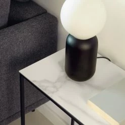 Loftscape Beistelltisch Rachel - Glas / Metall - Marmor Weiß Dekor / Schwarz -WOHNZIMMERMÖBEL Verkäufe 1000282690 210729 06154500060 DETAILS P000000001000282690