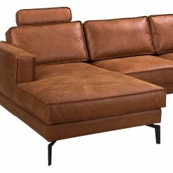 Ars manufacti Ecksofa Hanks - Antiklederlook - Microfaser Yaka: Cognac - Longchair davorstehend links -WOHNZIMMERMÖBEL Verkäufe 1000283536 210817 15274000890 DETAILS P000000001000283536