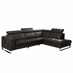Ars manufacti Ecksofa Magas - Echtleder - Echtleder Padme: Schwarz - Ottomane davorstehend rechts - Relaxfunktion
