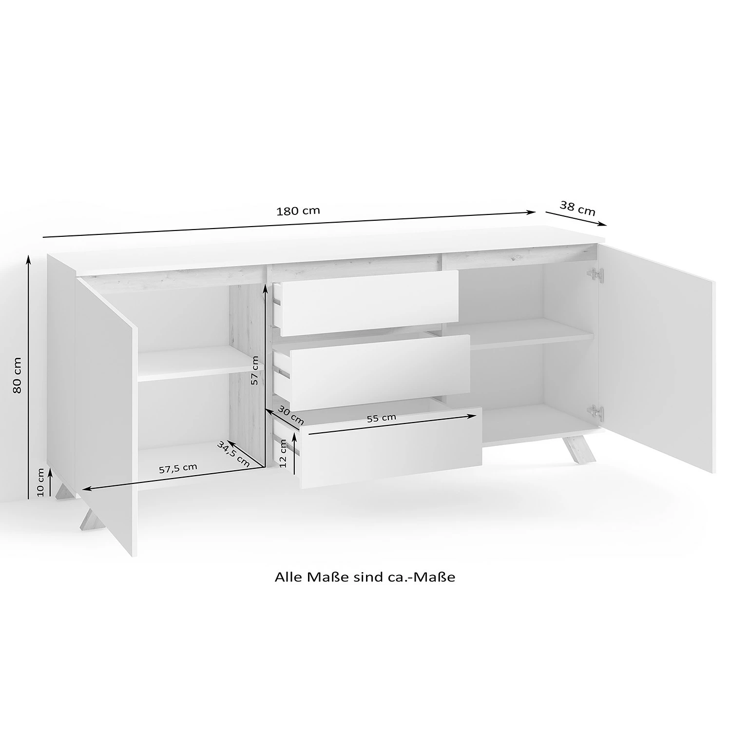 Norrwood Sideboard Rautha - Matt Weiß / Eiche Dekor - Breite: 180 cm 6 Norrwood Sideboard Rautha - Matt Weiß / Eiche Dekor - Breite: 180 cm – Bild 6