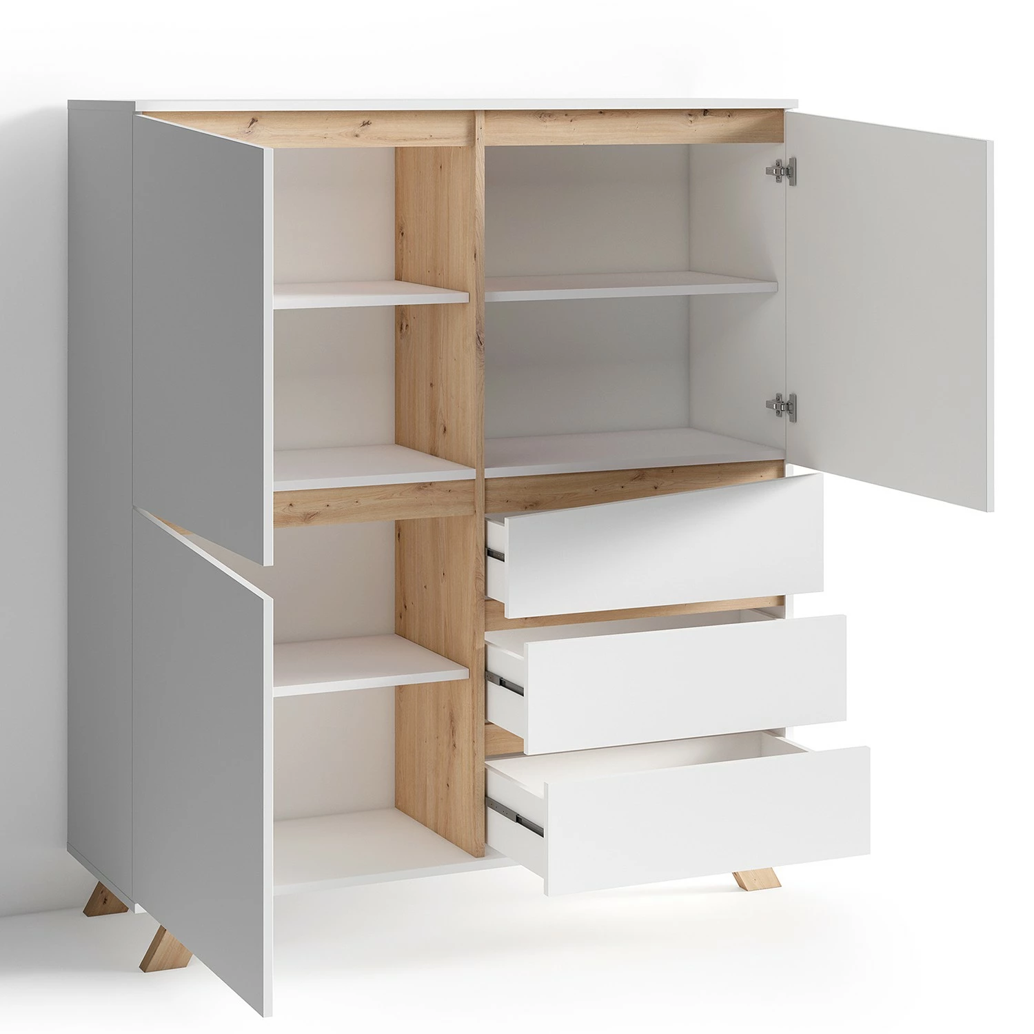 Norrwood Highboard Rautha - Matt Weiß / Eiche Dekor 5 Norrwood Highboard Rautha - Matt Weiß / Eiche Dekor – Bild 5