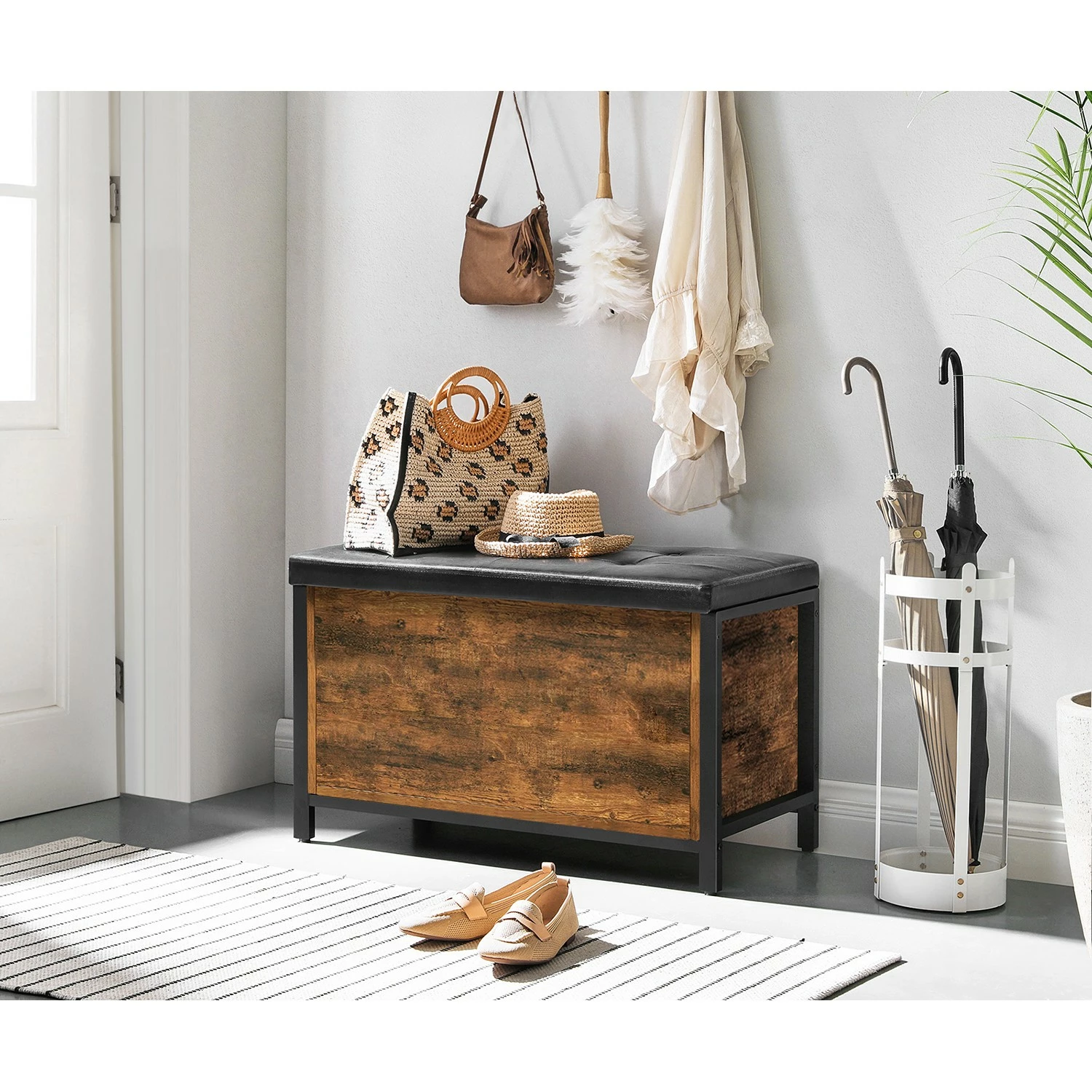 Red Living Garderobenbank Ennis - Kunstleder / Metall - Braun 2 Red Living Garderobenbank Ennis - Kunstleder / Metall - Braun – Bild 2