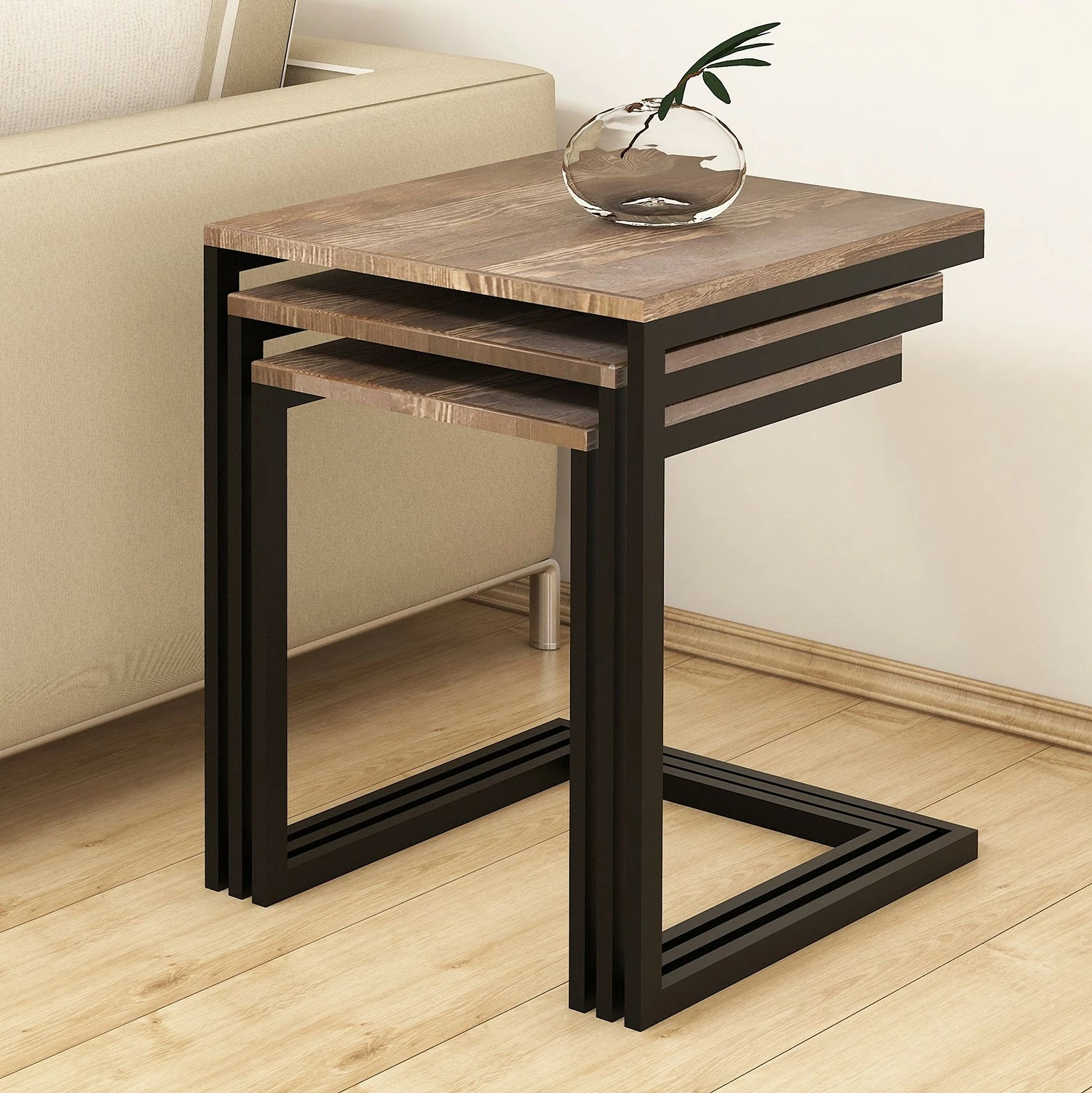 Red Living Beistelltisch Elyrie (3er-Set) - Kiefer massiv / Metall - Kiefer / Schwarz 2 Red Living Beistelltisch Elyrie (3er-Set) - Kiefer massiv / Metall - Kiefer / Schwarz – Bild 2