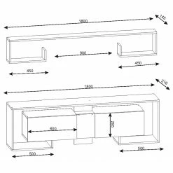 Loftscape Wohnkombination Raha (2-teilig) - Weiß / Walnuss Hell Dekor -WOHNZIMMERMÖBEL Verkäufe 1000284330 210809 06082600031 SKETCH DETAILS P000000001000284330 sketch