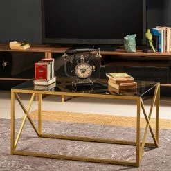 Loftscape Couchtisch Graham - Glas / Metall - Gold / Grau -WOHNZIMMERMÖBEL Verkäufe 1000284351 210809 06084600128 MOOD DETAILS P000000001000284351 mood