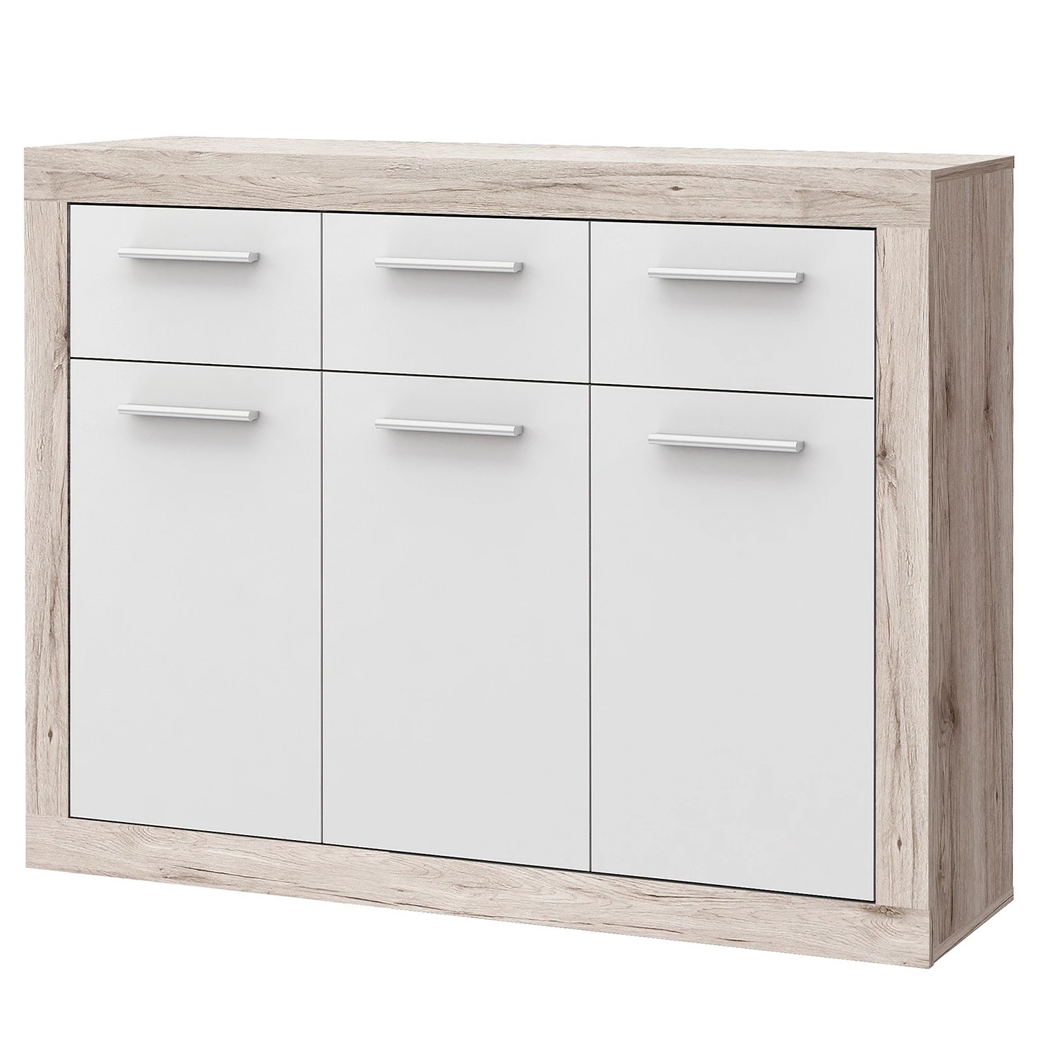 Loftscape Kommode Ballito - Weiß / Sandeiche Dekor - Breite: 118 cm 1 Loftscape Kommode Ballito - Weiß / Sandeiche Dekor - Breite: 118 cm