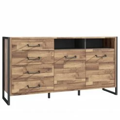 Red Living Sideboard Voru - Stabeiche Dekor / Dunkelgrau