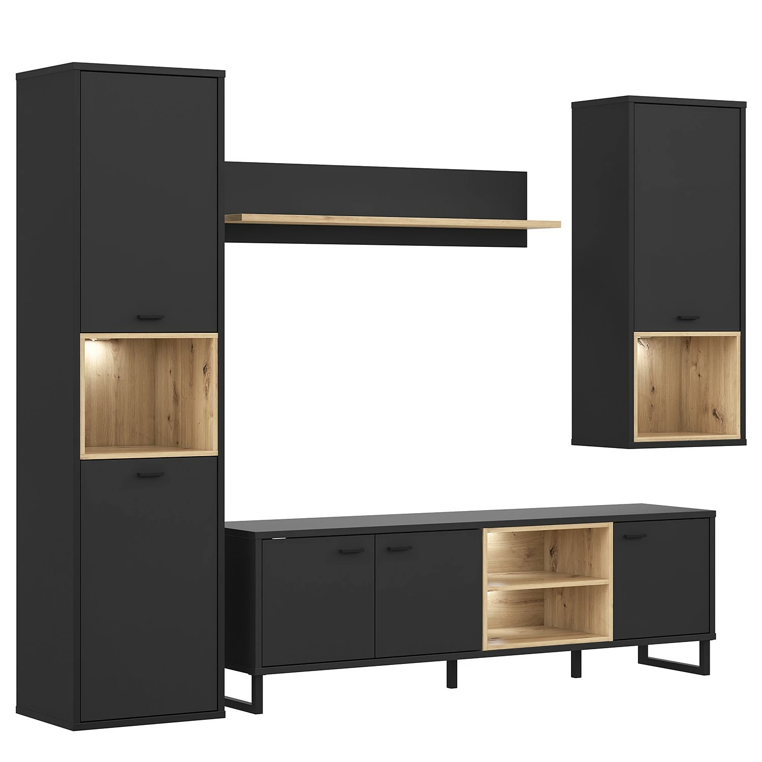 Loftscape Wohnwand Mazzo (4-teilig) - Schwarz / Eiche Artisan Dekor 7 Loftscape Wohnwand Mazzo (4-teilig) - Schwarz / Eiche Artisan Dekor – Bild 7