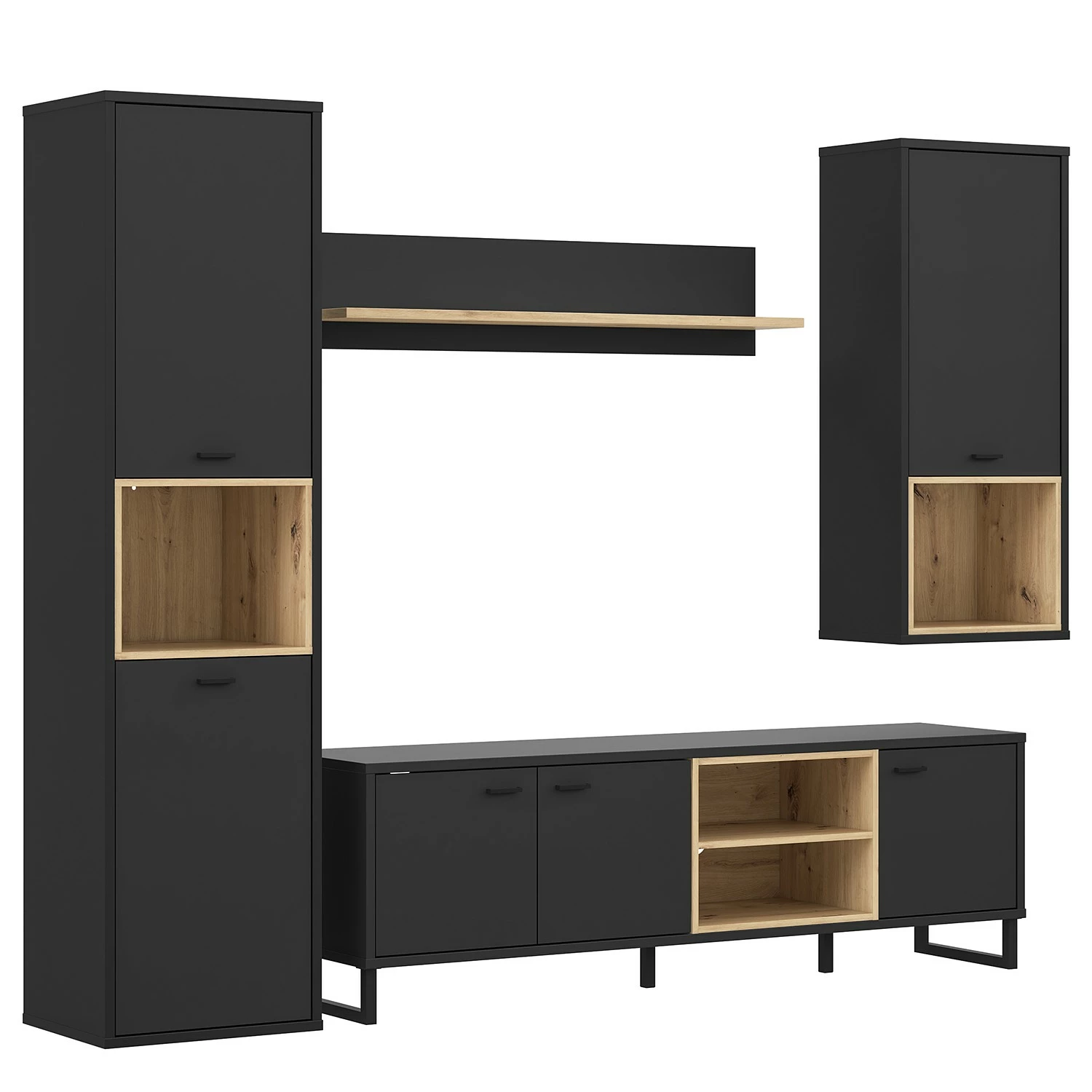 Loftscape Wohnwand Mazzo (4-teilig) - Schwarz / Eiche Artisan Dekor 8 Loftscape Wohnwand Mazzo (4-teilig) - Schwarz / Eiche Artisan Dekor – Bild 8