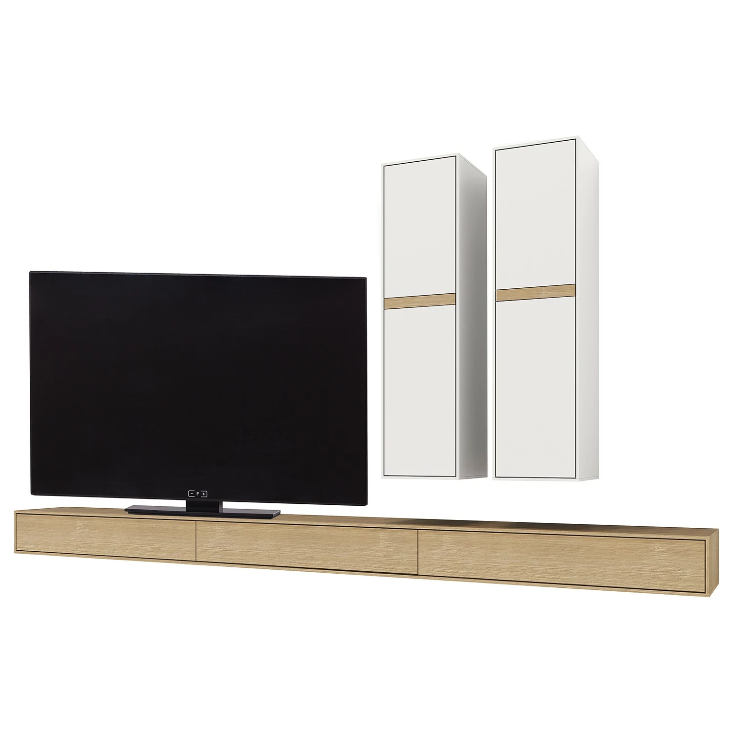 GWINNER Wohnwand Calea (3-teilig) - Inkl. Beleuchtung - Echtholzfurnier - Matt Weiß / Eiche - Ausrichtung rechts 4 GWINNER Wohnwand Calea (3-teilig) - Inkl. Beleuchtung - Echtholzfurnier - Matt Weiß / Eiche - Ausrichtung rechts – Bild 4
