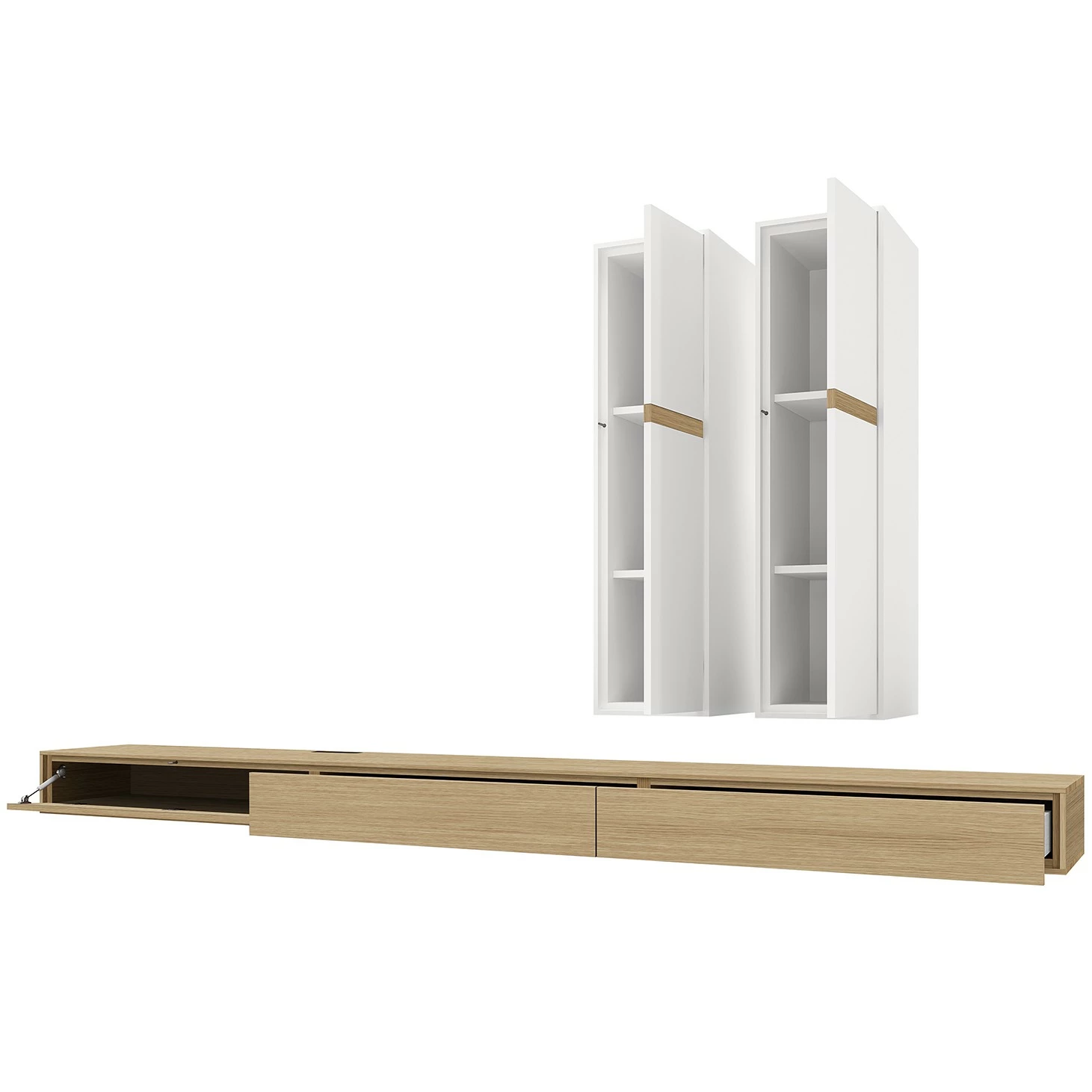 GWINNER Wohnwand Calea (3-teilig) - Inkl. Beleuchtung - Echtholzfurnier - Matt Weiß / Eiche - Ausrichtung rechts 5 GWINNER Wohnwand Calea (3-teilig) - Inkl. Beleuchtung - Echtholzfurnier - Matt Weiß / Eiche - Ausrichtung rechts – Bild 5