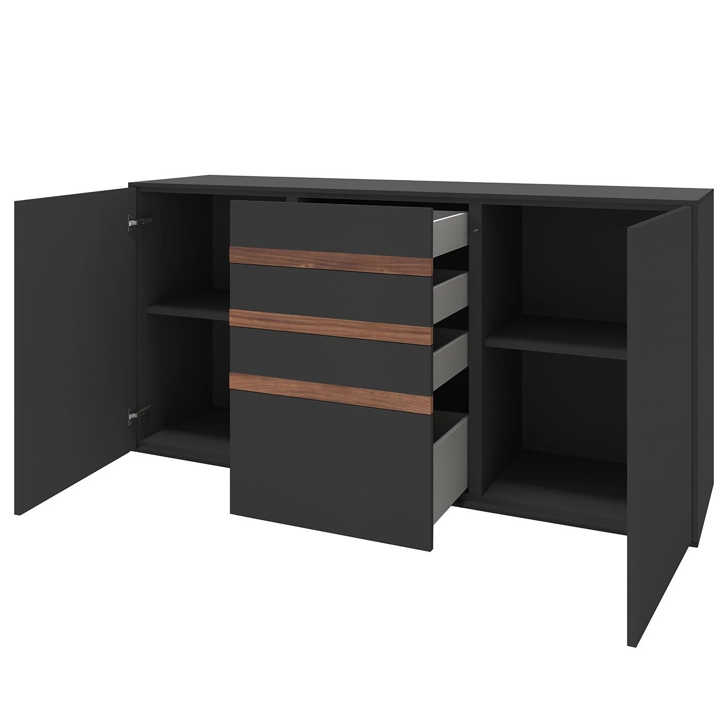 GWINNER Sideboard Calea III - Echtholzfurnier - Matt Anthrazit / Nussbaum 2 GWINNER Sideboard Calea III - Echtholzfurnier - Matt Anthrazit / Nussbaum – Bild 2