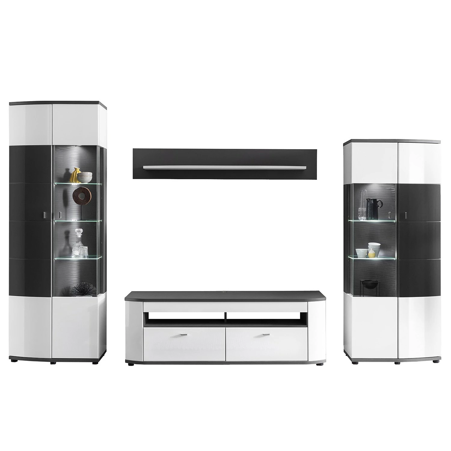 Loftscape Wohnwand Intento I (4-teilig) - Hochglanz Weiß / Anthrazit 3 Loftscape Wohnwand Intento I (4-teilig) - Hochglanz Weiß / Anthrazit – Bild 3