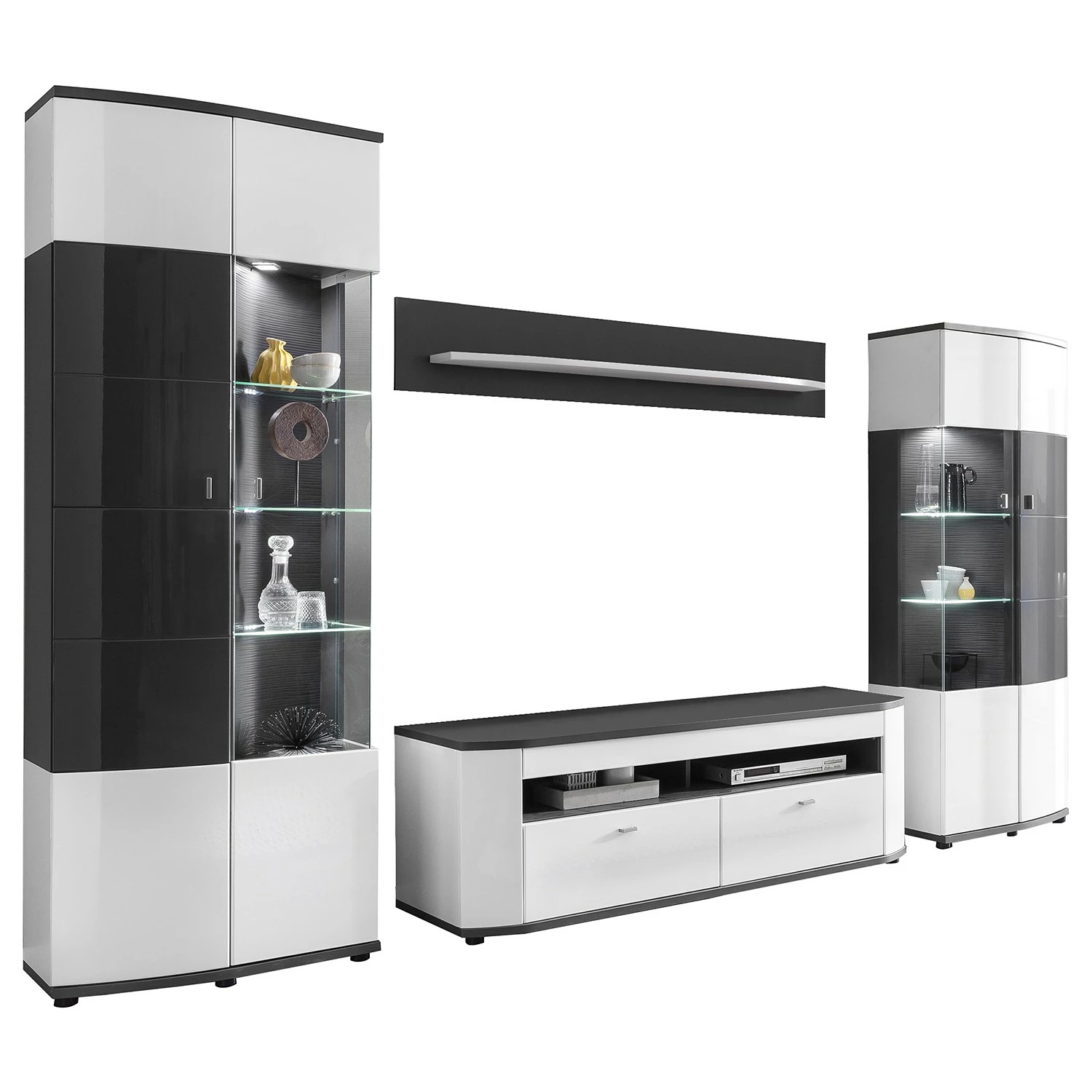 Loftscape Wohnwand Intento I (4-teilig) - Hochglanz Weiß / Anthrazit 4 Loftscape Wohnwand Intento I (4-teilig) - Hochglanz Weiß / Anthrazit – Bild 4