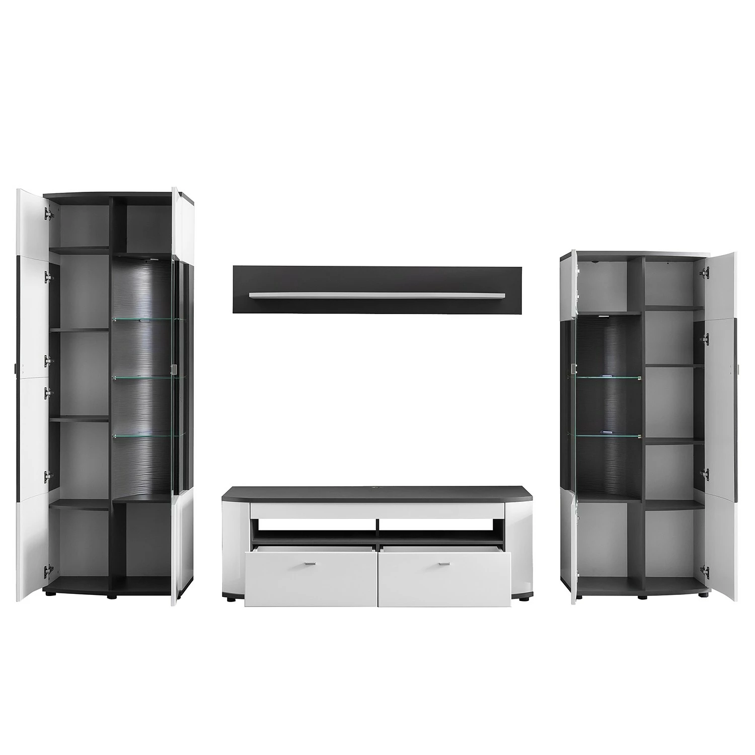 Loftscape Wohnwand Intento I (4-teilig) - Hochglanz Weiß / Anthrazit 5 Loftscape Wohnwand Intento I (4-teilig) - Hochglanz Weiß / Anthrazit – Bild 5