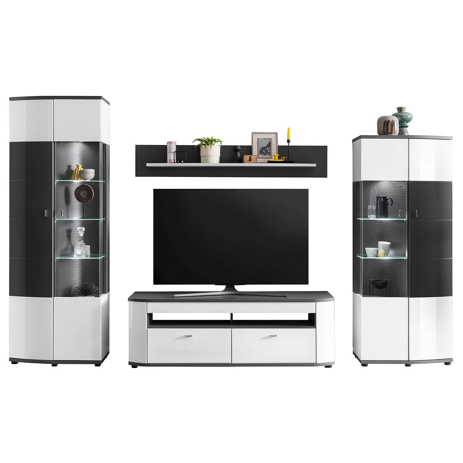 Loftscape Wohnwand Intento I (4-teilig) - Hochglanz Weiß / Anthrazit 6 Loftscape Wohnwand Intento I (4-teilig) - Hochglanz Weiß / Anthrazit – Bild 6