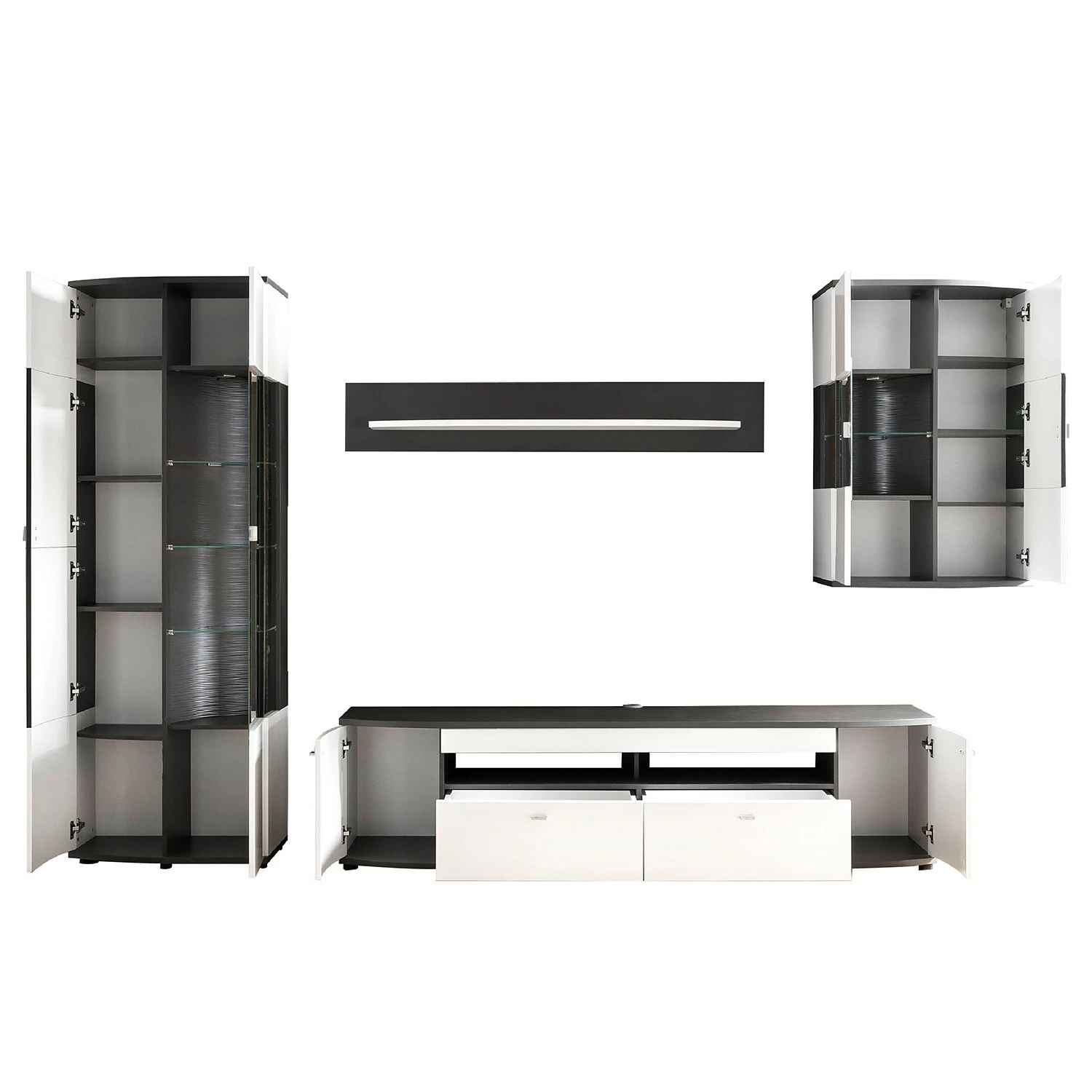 Loftscape Wohnwand Intento II (4-teilig) - Hochglanz Weiß / Anthrazit 5 Loftscape Wohnwand Intento II (4-teilig) - Hochglanz Weiß / Anthrazit – Bild 5