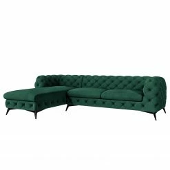 Jack & Alice Ecksofa Laviva I - Samt Ravi: Antikgrün - Breite: 305 cm - Ottomane davorstehend links