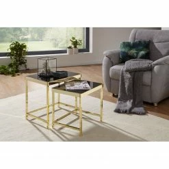 Red Living Beistelltisch Vilho (2er-Set) - Glas / Metall - Schwarz / Gold -WOHNZIMMERMÖBEL Verkäufe 1000296367 210929 063329000114 MOOD DETAILS P000000001000296367 mood