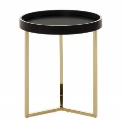 Red Living Beistelltisch Emmerson - Tulpenbaum massiv / Metall - Schwarz / Gold