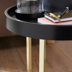 Red Living Beistelltisch Emmerson - Tulpenbaum massiv / Metall - Schwarz / Gold -WOHNZIMMERMÖBEL Verkäufe 1000296368 210929 06333000131 DETAILS P000000001000296368