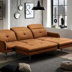 Loftscape Ecksofa Bosley - Antiklederlook - Microfaser Priya: Cognac - Longchair davorstehend rechts - Mit Hocker -WOHNZIMMERMÖBEL Verkäufe 1000296745 211018 10240000891 DETAILS P000000001000296745