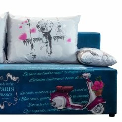 Mooved Schlafsofa Gabun - Flachgewebe - Blau / Weiß - Keine Unterfederung -WOHNZIMMERMÖBEL Verkäufe 1000296953 211018 10253002500 DETAILS P000000001000296953