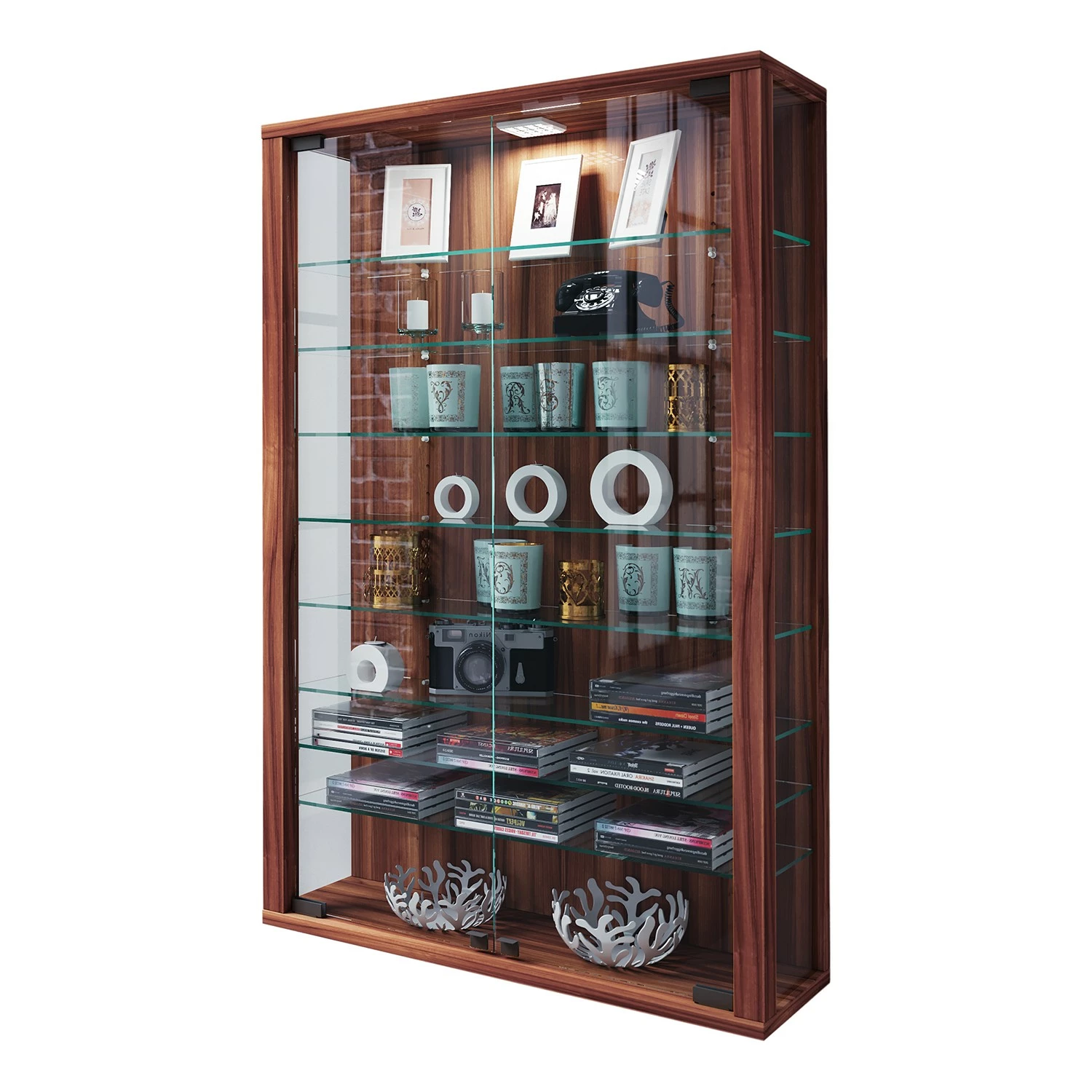 VCM Hängevitrine Vitrosa II - Inkl. Beleuchtung - Nussbaum Dekor 1 VCM Hängevitrine Vitrosa II - Inkl. Beleuchtung - Nussbaum Dekor