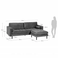 Loftscape Ecksofa Monza - Samt - Samt Juin: Grau - Breite: 222 cm - Longchair davorstehend links -WOHNZIMMERMÖBEL Verkäufe 1000300412 211229 150307001267 SKETCH DETAILS P000000001000300412 sketch
