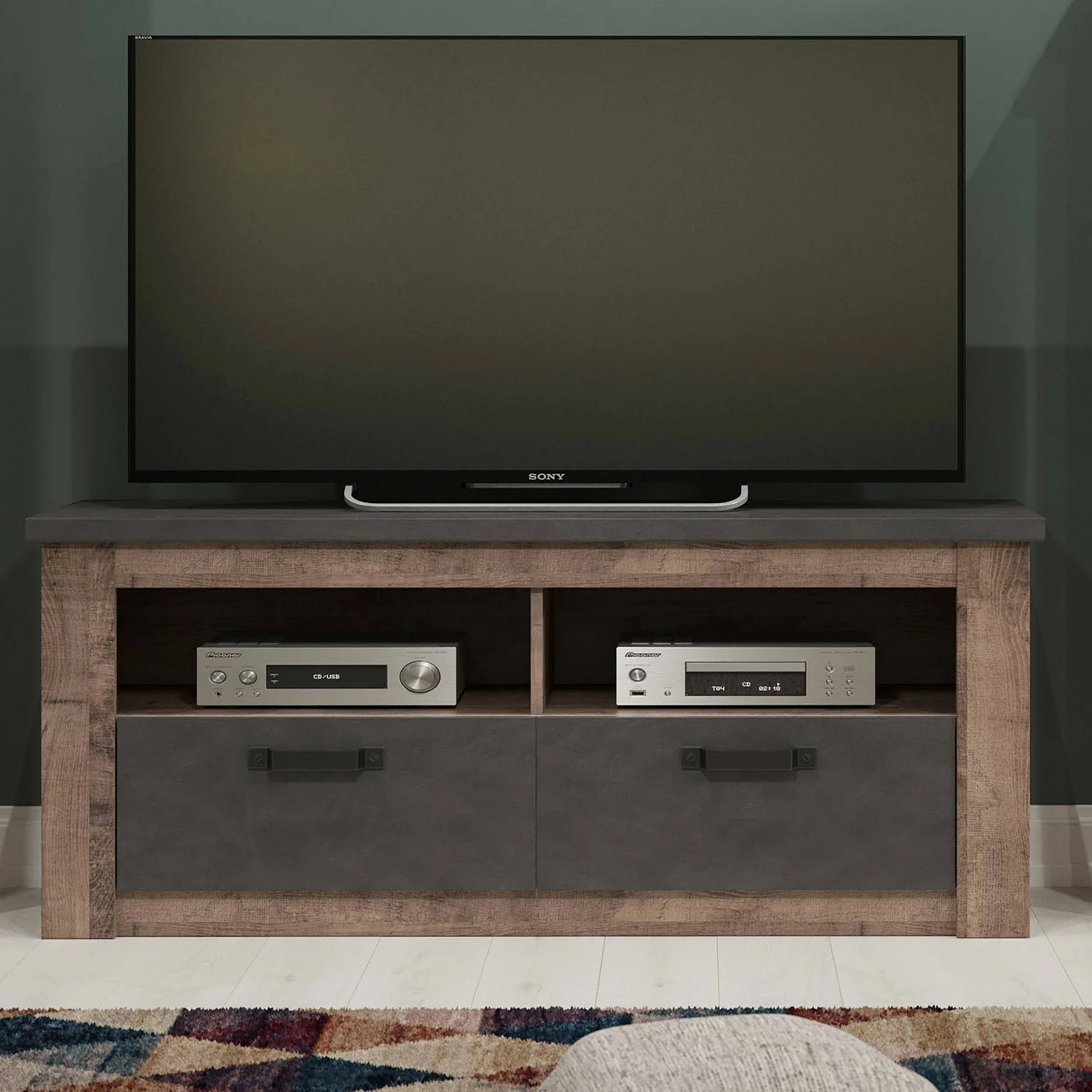 Trendteam TV-Lowboard Georgia - Dunkelgrau / Eiche Rustikal Dekor 4 Trendteam TV-Lowboard Georgia - Dunkelgrau / Eiche Rustikal Dekor – Bild 4