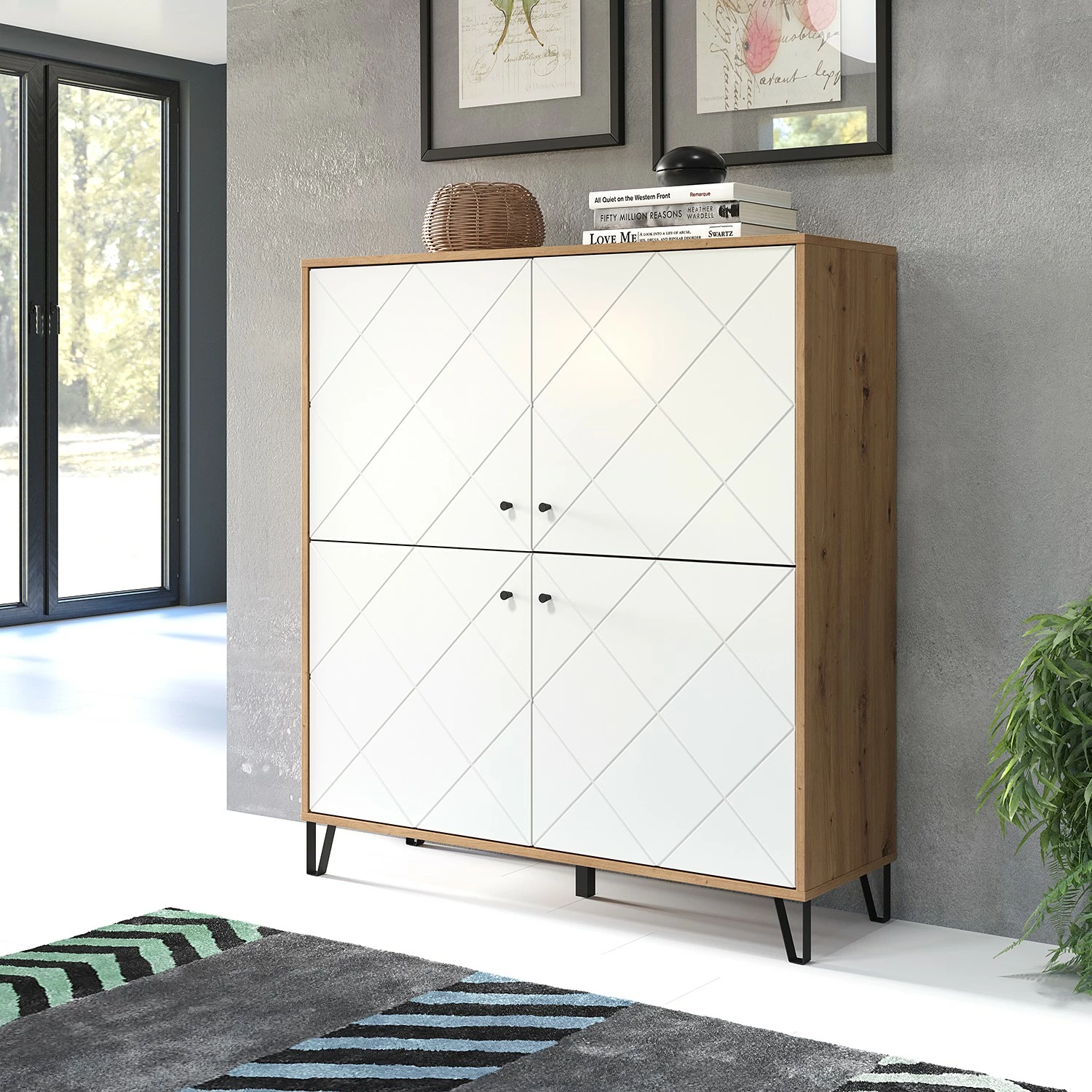 Trendteam Highboard Touch - Eiche Artisan Dekor / Weiß 2 Trendteam Highboard Touch - Eiche Artisan Dekor / Weiß – Bild 2