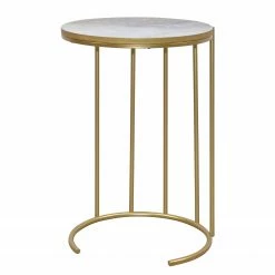 Loftscape Beistelltisch Endrup - Metall - Marmor Weiß Dekor / Gold