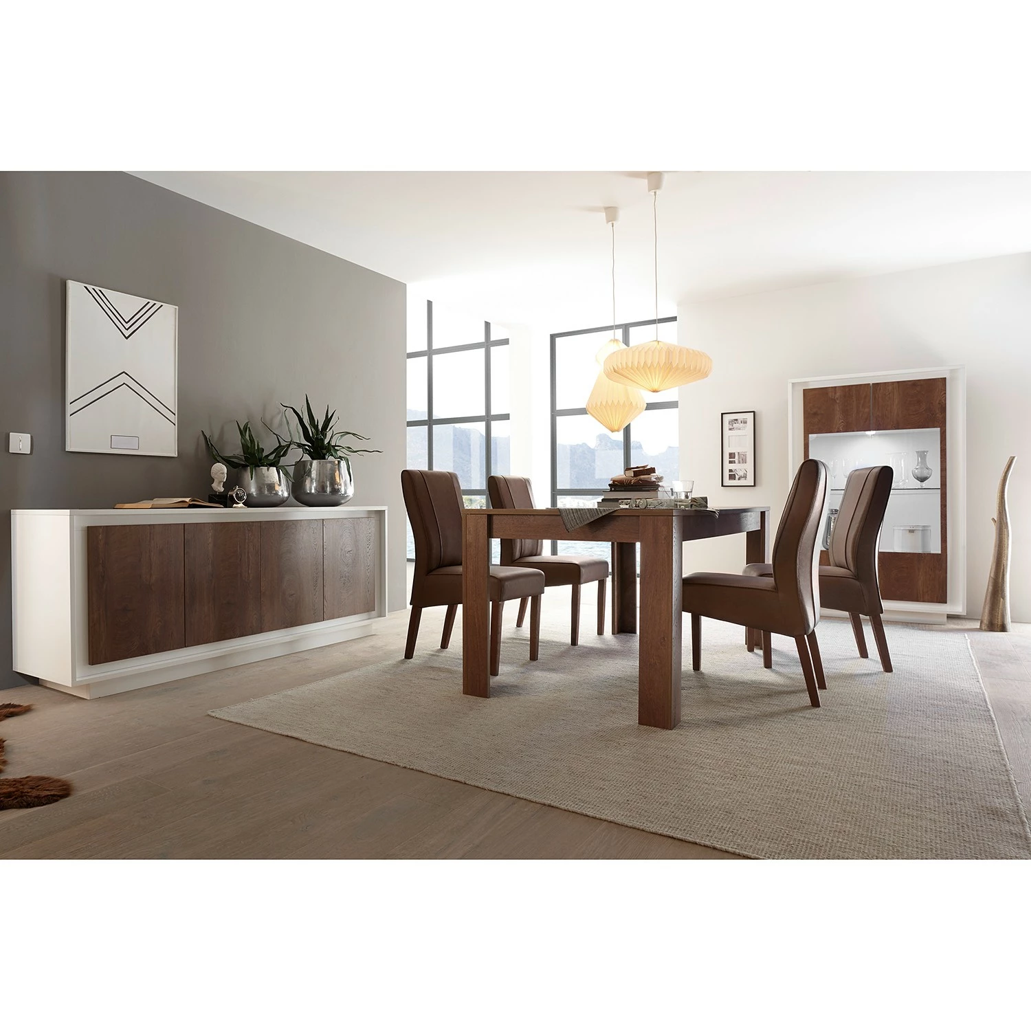 LC Spa Vitrinenschrank Forenza - Nussbaum Dekor / Weiß 4 LC Spa Vitrinenschrank Forenza - Nussbaum Dekor / Weiß – Bild 4