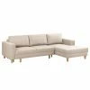 Ecksofa MAISON mit Schlaffunktion - Webstoff Inas: Cappuccino - Longchair davorstehend rechts