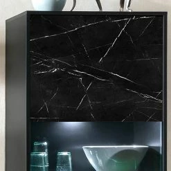 Jack & Alice Standvitrine Fintel - Marmor Schwarz Dekor / Schwarz - Höhe: 171 cm -WOHNZIMMERMÖBEL Verkäufe 1000307021 211110 08234300042 DETAILS P000000001000307021