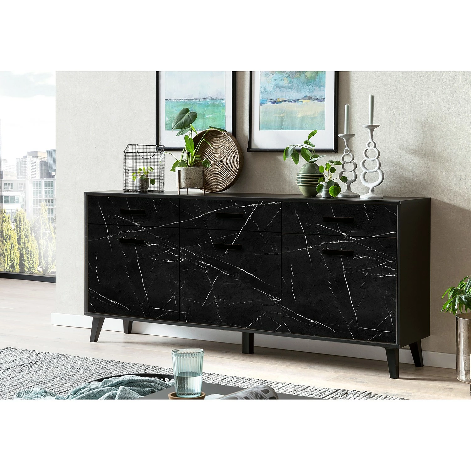 Jack & Alice Sideboard Fintel I - Marmor Schwarz Dekor / Schwarz 2 Jack & Alice Sideboard Fintel I - Marmor Schwarz Dekor / Schwarz – Bild 2