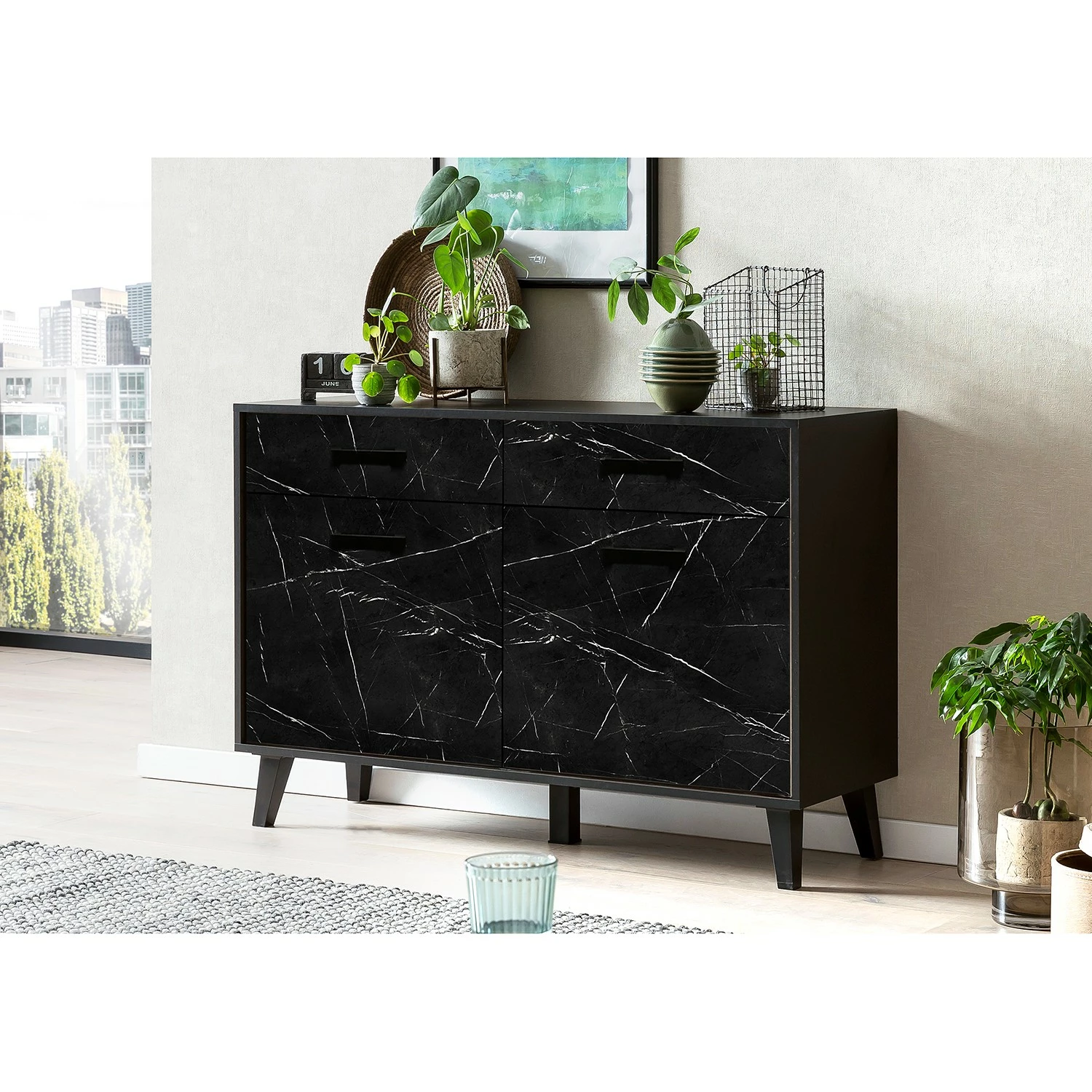 Jack & Alice Sideboard Fintel II - Marmor Schwarz Dekor / Schwarz 2 Jack & Alice Sideboard Fintel II - Marmor Schwarz Dekor / Schwarz – Bild 2