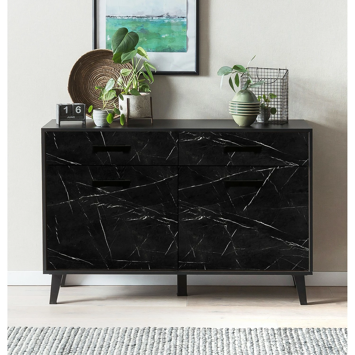 Jack & Alice Sideboard Fintel II - Marmor Schwarz Dekor / Schwarz 3 Jack & Alice Sideboard Fintel II - Marmor Schwarz Dekor / Schwarz – Bild 3